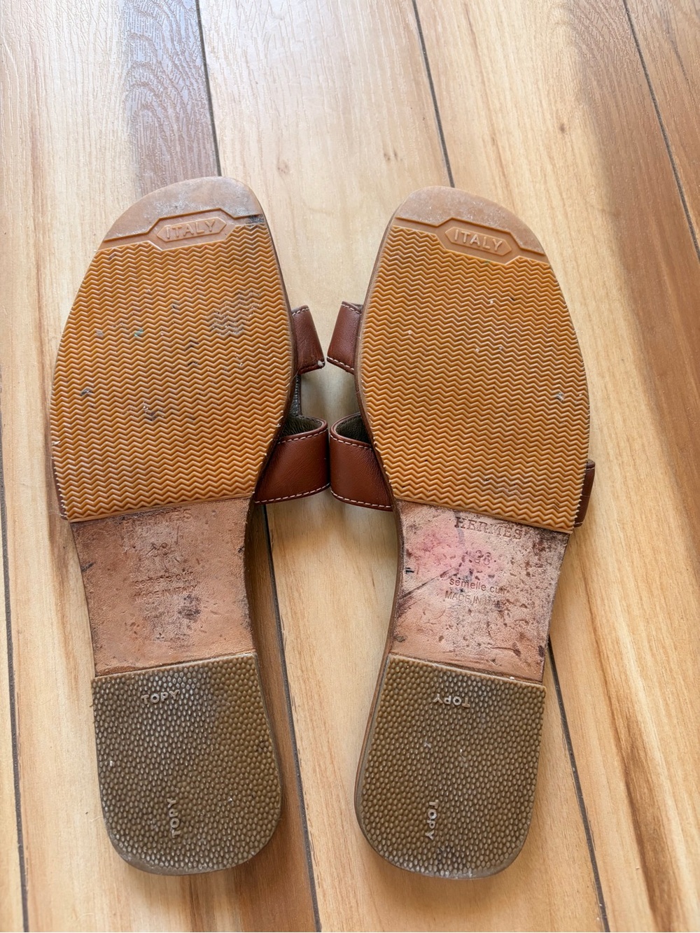 Hermes Brown Leather H Oran Slide Sandals - Picture 4 of 6